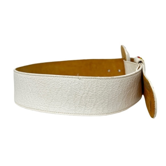 Vintage Carlos Falchi White Calfskin Leather Wide Belt w/ Snakeskin Design main image 5